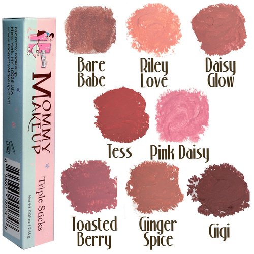 Mommy Makeup Triple Sticks Lipstick & Cream Blush in Daisy Glow (A Neutral Pink with Golden Shimmer) - Soft & Creamy, Moisturizing Multistick For Lips & Cheeks with Medium Coverage