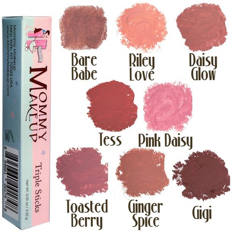 Mommy Makeup Triple Sticks Lipstick & Cream Blush in Pink Daisy (A Daisy Pink with Shimmer) - Soft & Creamy, Moisturizing Multistick For Lips & Cheeks with Medium Coverage