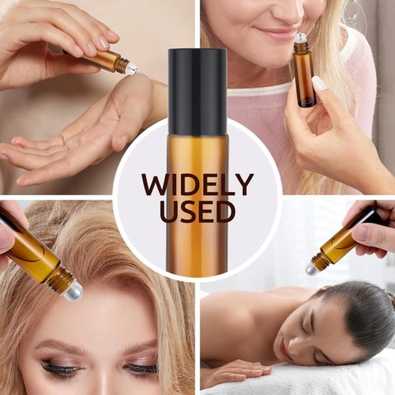 bofessor 8 Pack Essential Oil Roller Bottles, 10ml Amber Glass Roll on Bottles, Stainless Steel Roller Ball, Opener, Plastic Pipettes, Funnel, 8 Stickers, Refillable Container for Perfume