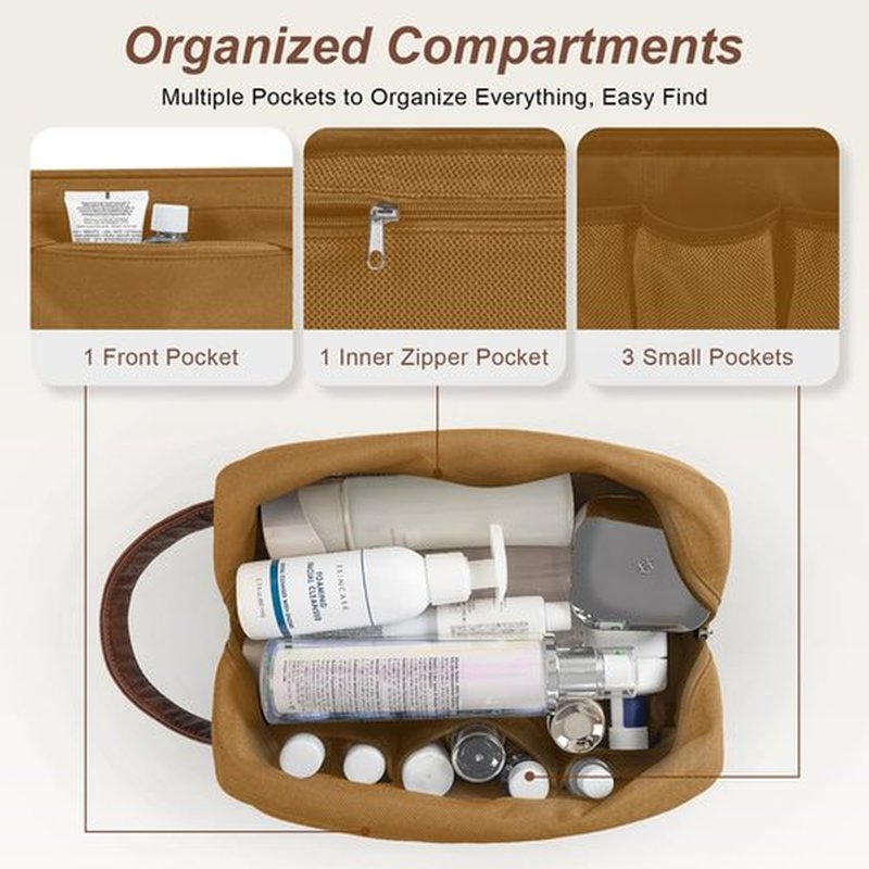 Ezday Travel Toiletry Bag for Men, Hanging Toiletry Organizer, Water Resistant Shaving Kit with Large Capacity for Travel Accessories - Brown