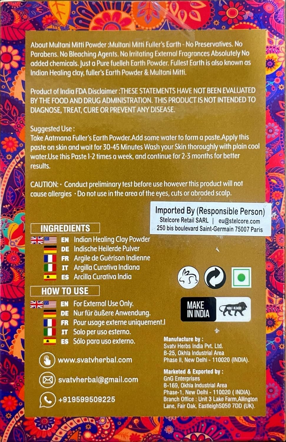 AATMANA Fullers Earth Powder | Multani Mitti | Indian Healing Clay | Deep Skin Pore Purifying Face Mask Skin care & Dirt Remover - 100g