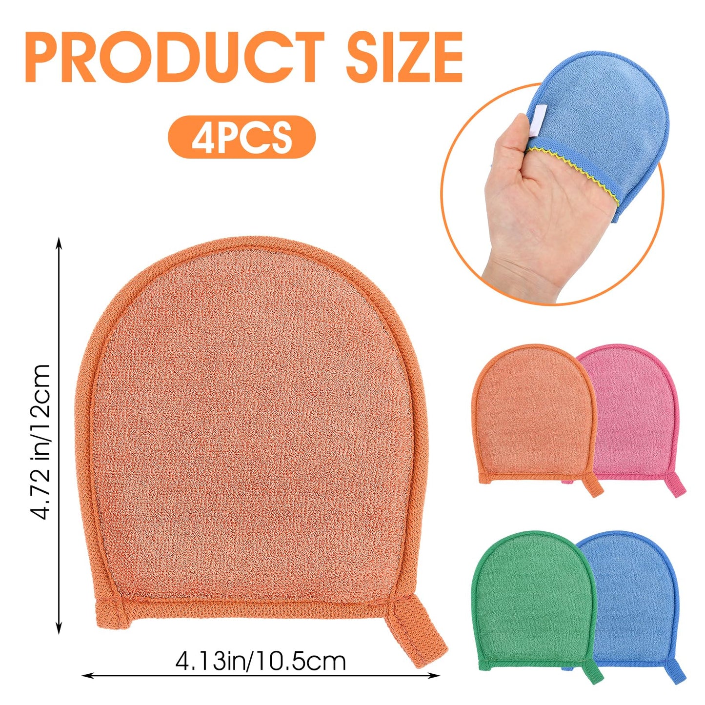 Ptwola 4 Pcs Exfoliating Facial Scrubber Mitt Face Cleanser Wash Mittens Exfoliator Deep Face Cleaning Polishing Gloves Body Skin Dead Dry Remover Pad Tool for Men Women Bath Shower Spa Skincare