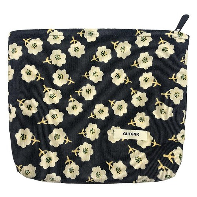 GUTGNK Corduroy Ladies Cosmetic Bag, Large Capacity Canvas Cosmetic Bag Travel Toiletry Bag Accessories Organizer, Black Plum