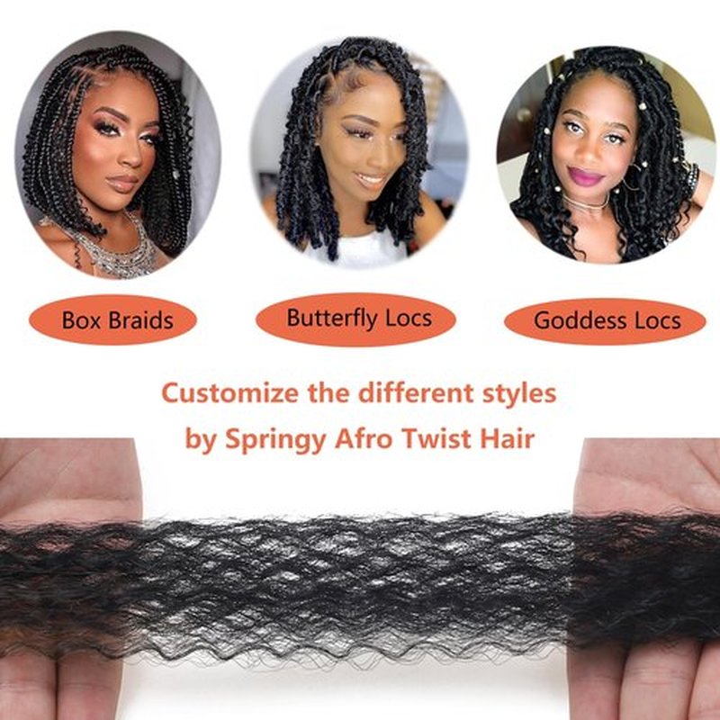 Afro Twist Hair Springy Twist Hair Marley Twist Braiding Hair Springy Afro Twist Hair 14 Inch 7Packs Pre Separated Wrapping Hair for Soft Locs Fluffed Kinky Twist Hair (1B,7 Packs)