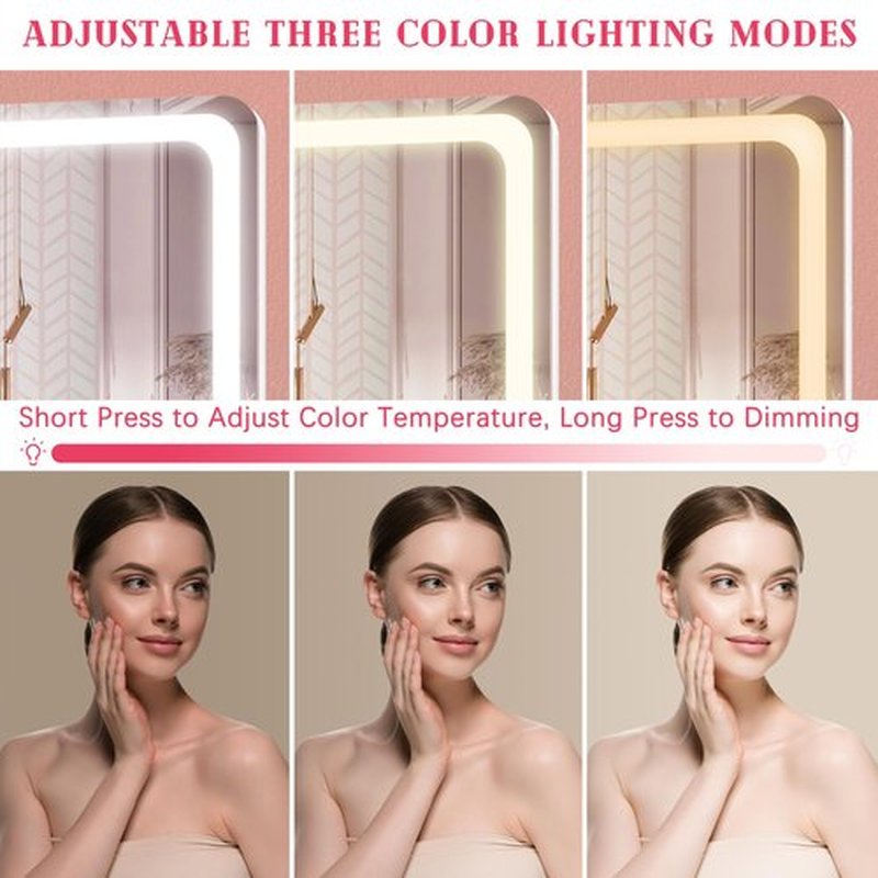 ROLOVE Vanity Mirror with Lights, 12.6"×15" LED Makeup Mirror, Lighted Makeup Mirror with Lights, Smart Touch Control Dimmable 3 Modes Light, Lighted Up Mirror for Makeup Desk, Bedroom, Dressing Room
