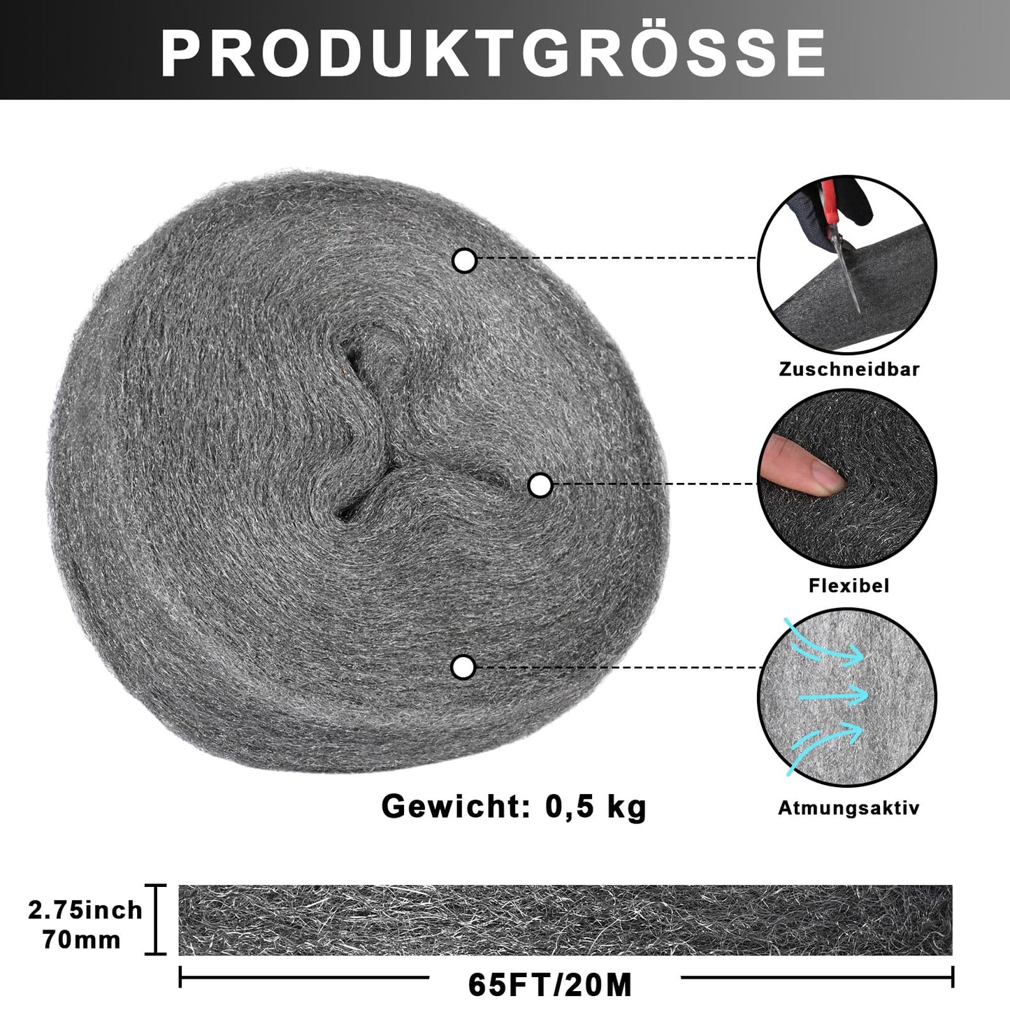 Steel Wool Mice Control, 65FT(1.1LB)#1 Steel Wool, Keep Mouse Away from Holes, Barrier and Gap Filler for Home, Wall, Garden, Kitchen, Pipeline in Garage, Coarse