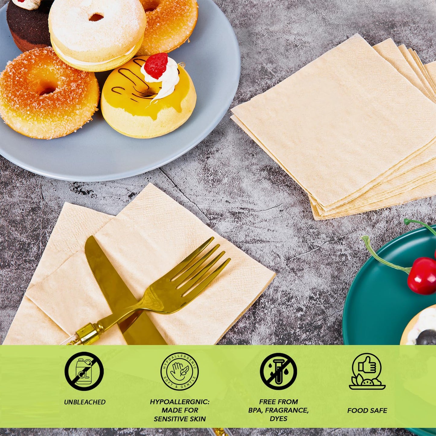 MOTHER EARTH Bamboo Beverage Napkins - 2 Ply, 50 Pack | Compact, Absorbent Disposable Cocktail Napkins for Drinks (50 Beverage Napkins)