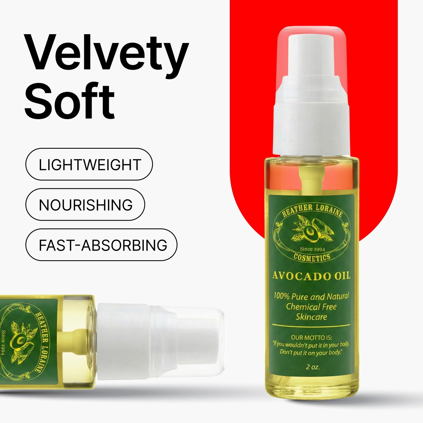 Heather Loraine Avocado Oil, Single-Ingredient Carrier Oil for Face, Hair & Body, Fragrance Free, 2 Fl Oz