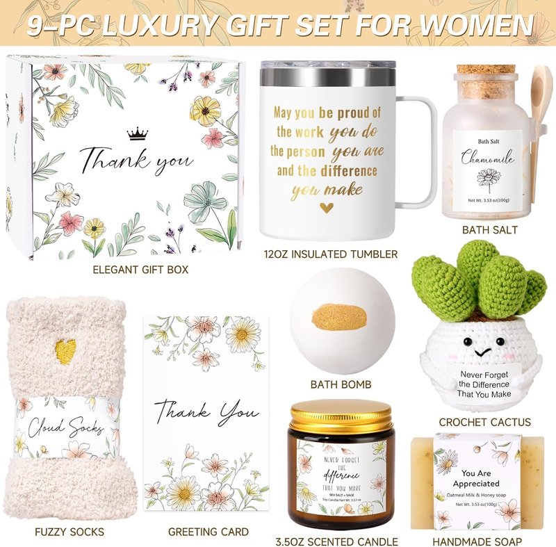 Thank You Gift Basket - 9PCS Employee Appreciation Set with Tumbler | Perfect for Coworkers, Teachers & Friends