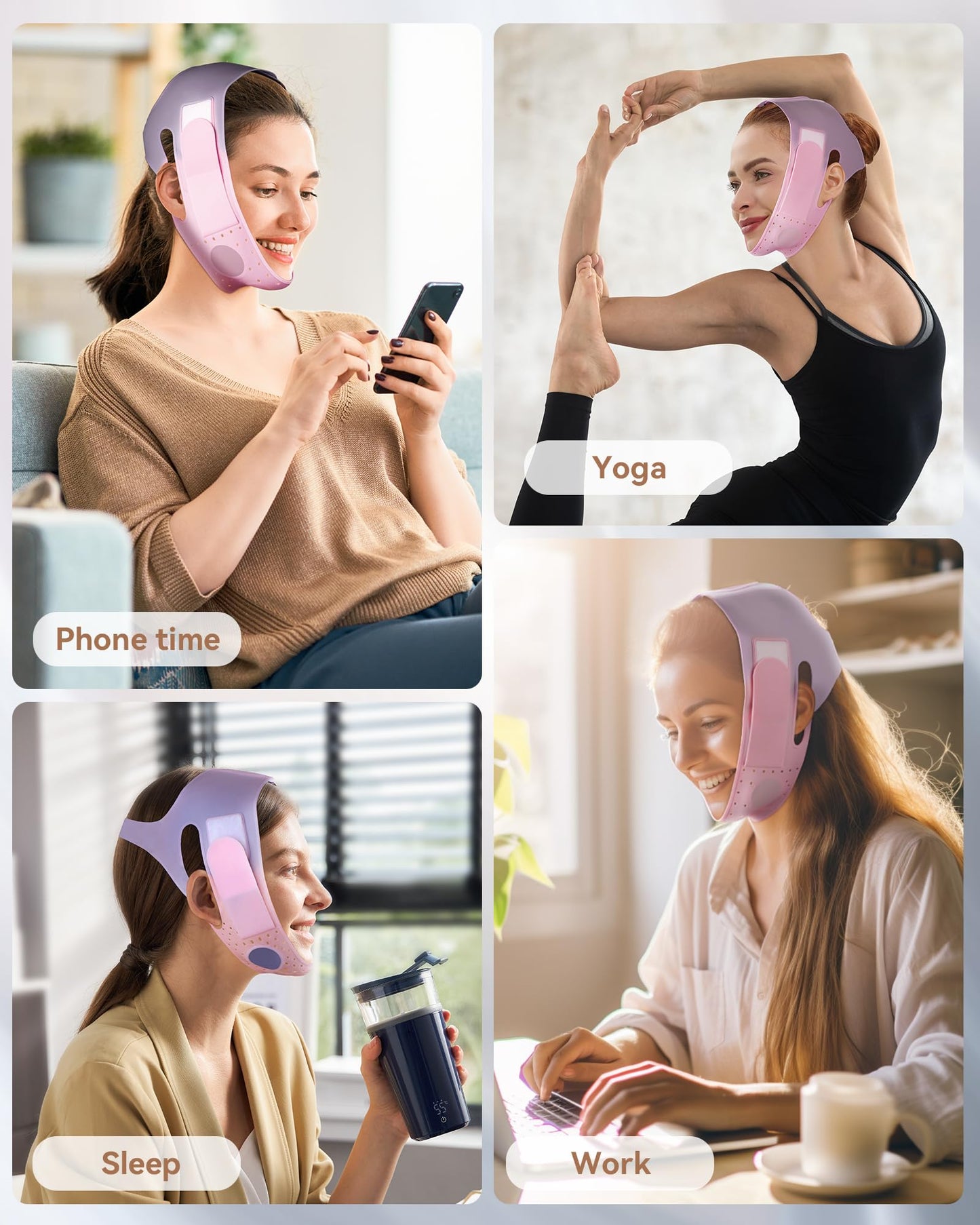 Reusable V-Line Sculpting Face Mask – Silicone Chin Strap for Jawline Tightening & Double Chin Reduction (23-27 Inches) (Pink) -01