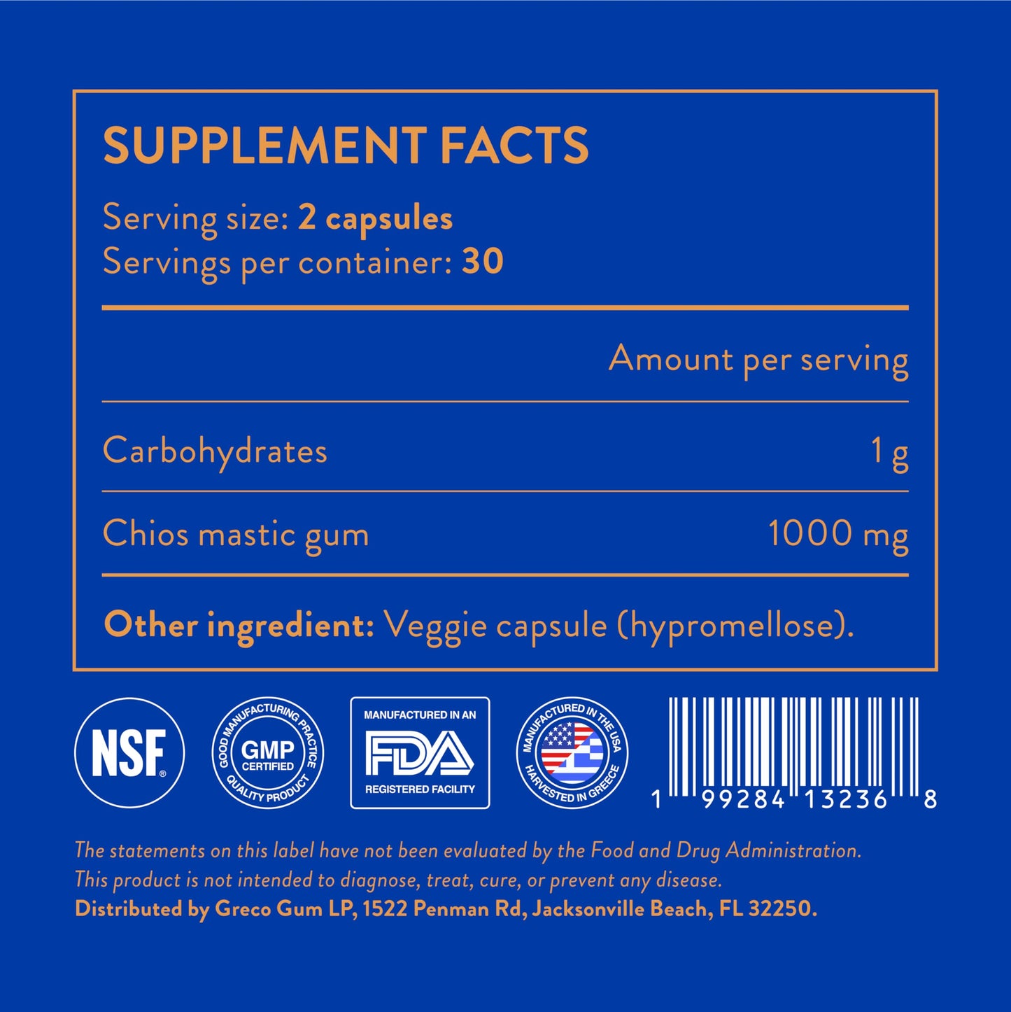 Greco Gum - Mastic Gum Capsules 500 mg – Greek Chios Mastiha Supplement for Gut Health, Digestive Support and Bloating Relief – Pure Mastic Gum Powder – Vegan, Gluten-Free, No Fillers – 60 Count