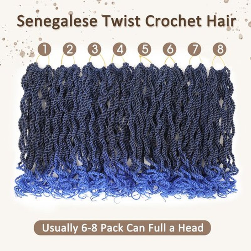 Kachanaa 8 Inch Wavy Senegalese Twist Crochet Hair With Curly Ends 8 Packs Synthetic Short Pre-Looped Kids Twisted Crochet Hair Havana Twist Braiding Hair Extension for Women Tblue#