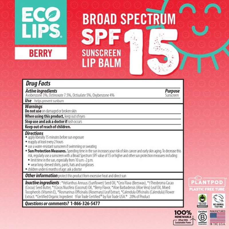 Eco Lips Classic Variety Broad Spectrum Sunscreen Lip Balm 6-Pack (Berry, Sport, Mint) - 100% Plastic-Free Plant Pod Packaging - Made in USA
