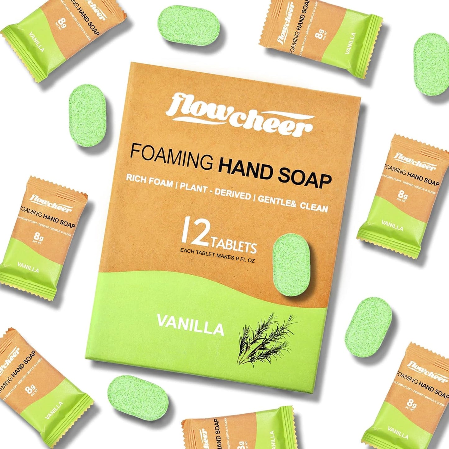 flowcheer Foaming Hand Soap Refill Tablets, Vanilla Fragrance, 12 Pack