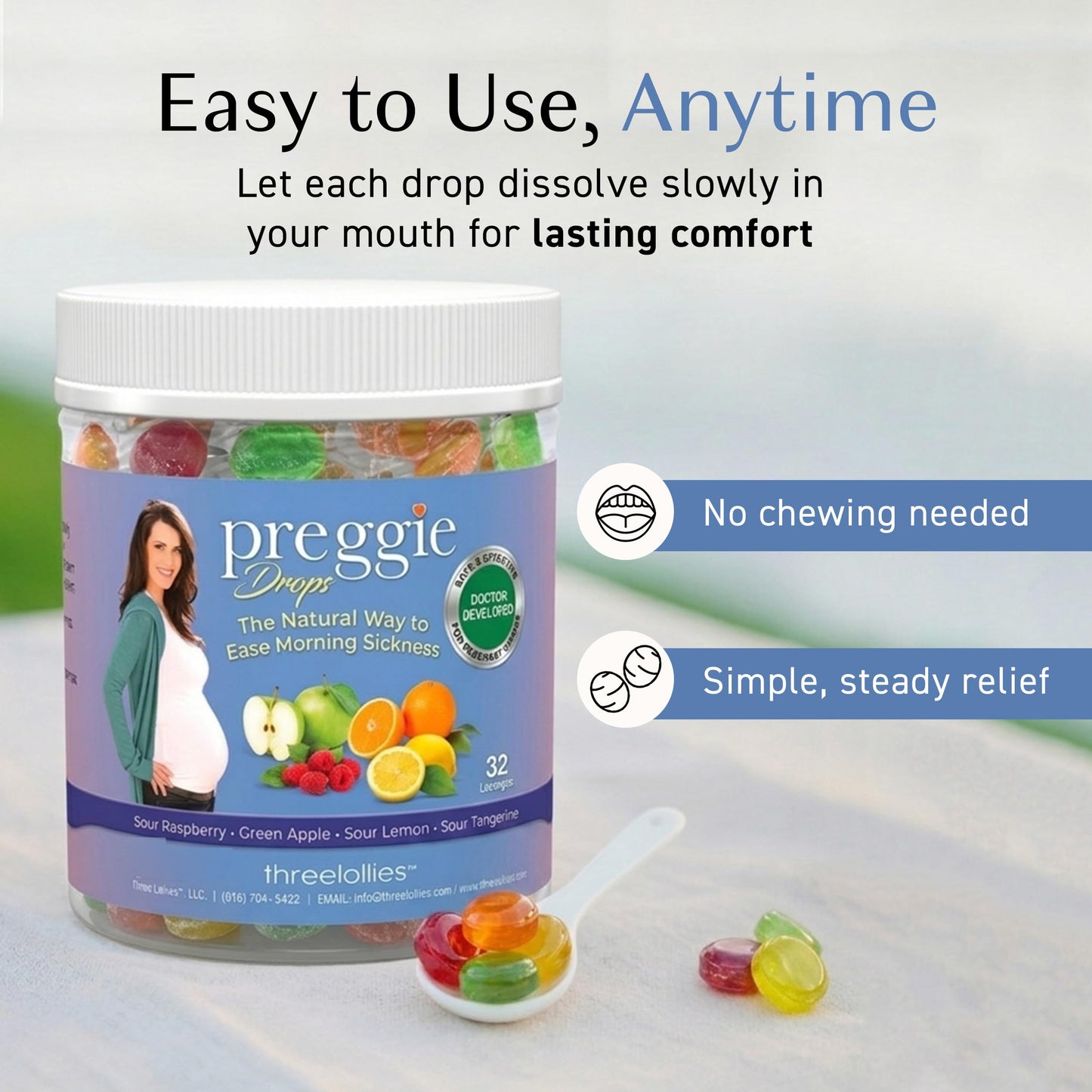 Preggie Drops Pregnancy Nausea Lozenges with Essential Oils & Fruit Extracts, Morning Queasiness Lozenges for Pregnant Women, Natural Sour Drops Variety Pack, 32 Count