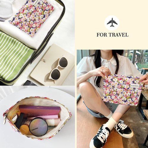 STARDW Floral Cosmetic Bags Makeup Bags for Women and Girls,Travel Makeup Bag Large Capacity Canvas Makeup Bag,Makeup Organizer Bag Zipper Pouch (Colorful Daisies)
