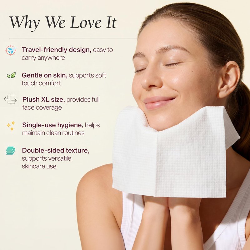 Mario Badescu Ultra-Soft Disposable Face Towels XL – 50 Count Double-Sided Dry Facial Towels, Smooth & Textured, 100% Bio-Based Viscose Wipes for Cleansing, Makeup Removal & Skincare