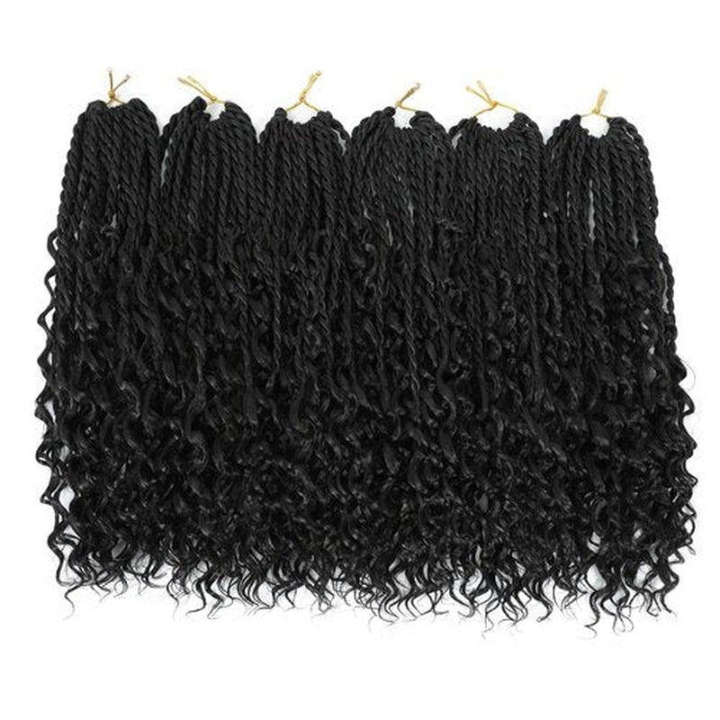 Goddess Twist Braids Crochet Hair With Curly Ends Senegalese Twist Braids Crochet Braids 6 Packs Black color Crochet Synthetic Braiding Hair Extension for Black Women (14inch, 1B)