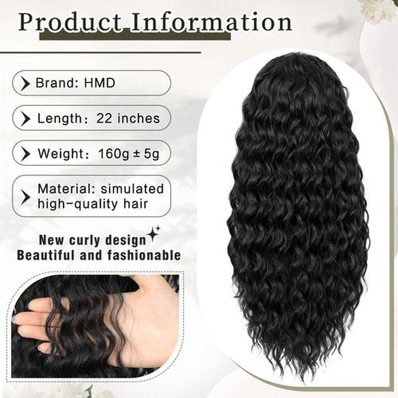 HMD Curly Ponytail Extension 22 Inch Fluffy Drawstring Ponytail for Women Clip in Long Curly Ponytail Hair Extensions Synthetic Hairpiece for Daily Use