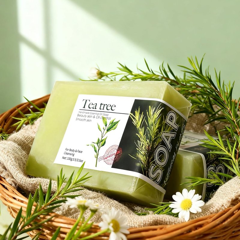 Handmade Essential Oil Soap - Exfoliating & Moisturizing Tea Tree Cleansing Bar for All Skin Types | Deep Cleansing Face & Body Wash