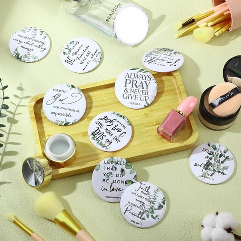 GlikCeil 36 Pcs Mini Christian Compact Mirror Bulk Inspirational Bible Verse Pocket Mirrors Portable Circle Makeup Mirror Thank You Gifts for Women Girl Volunteer Employee Church Sunday School Student