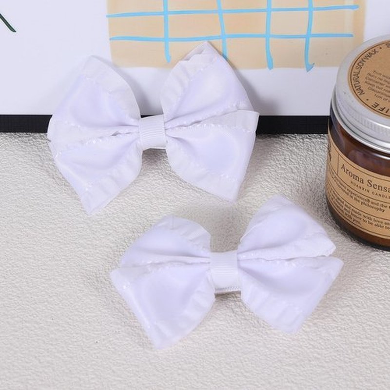 3" Ruffled Ribbon Hair Bows White Small Satin Bow Alligator Clips Barrettes Hairpins Wedding Communion Pageant Party Dress Decor Accessory For Baby Teen Toddler Flower Girls Kids