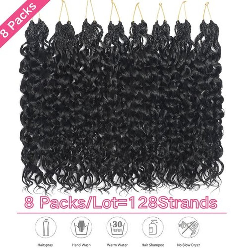 Gogo Curl Crochet Hair 18 Inch 8 Packs Pretwisted Curly Crochet Hair Pre looped Ocean Wave Crochet Hair Water Wave Deep Twist Crochet Synthetic Braiding Hair for Women Girl Kids (18 Inch 8 Packs 1B)