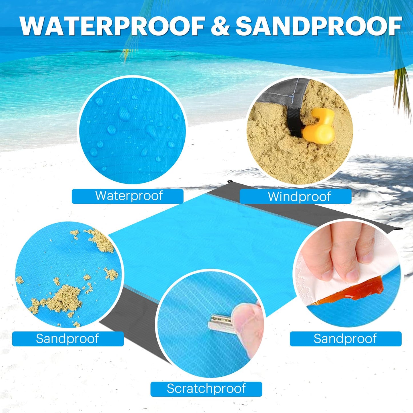 EASYFUN Beach Blanket Sandproof Oversized, 79''×83'' Extra Large Beach Mat, Portable Picnic Mat for Travel Camping Hiking, Lightweight Beach Essentials Family Water Resistant Mat