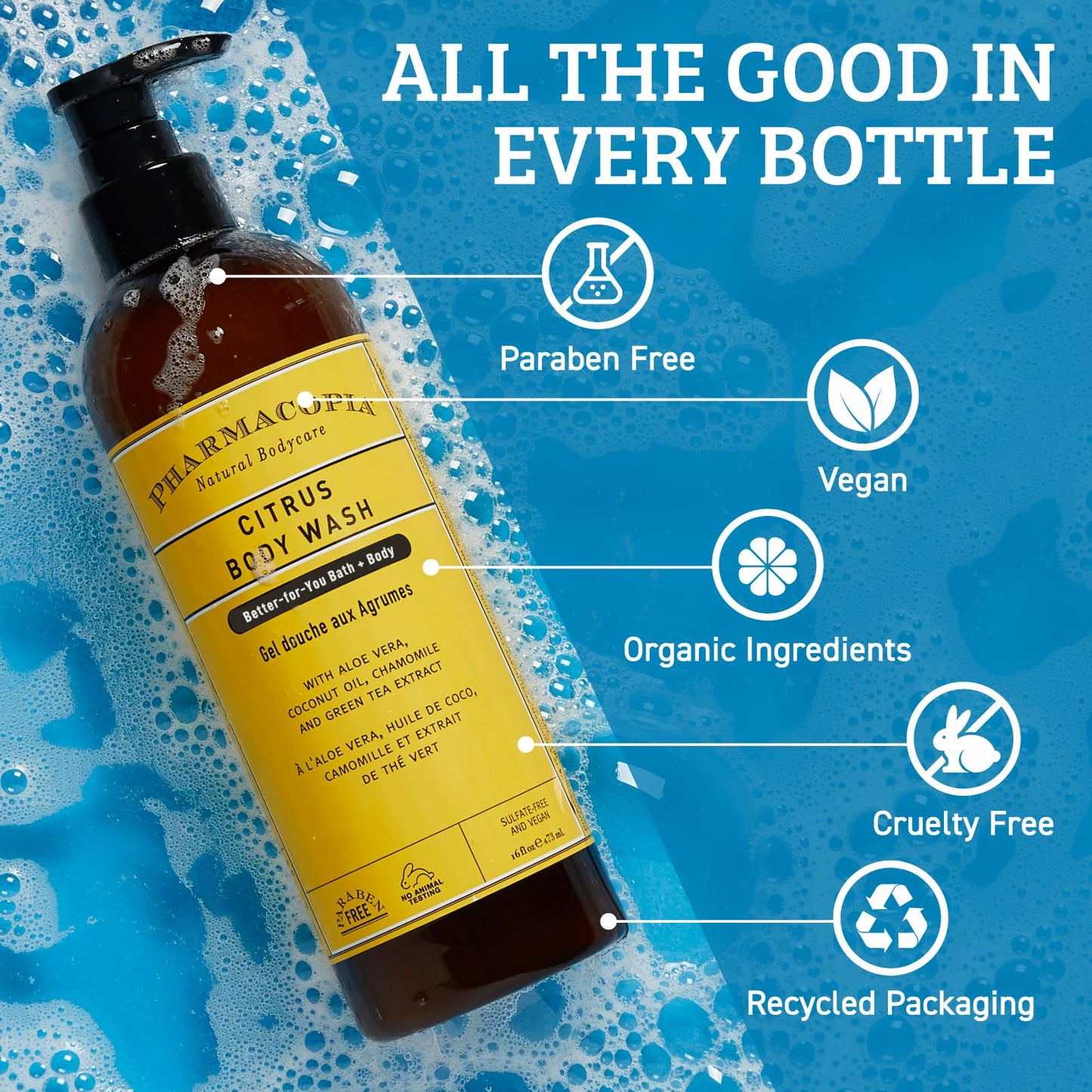 Pharmacopia Body Wash – Moisturizing Shower Gel with Natural & Organic Ingredients – Vegan Bodywash for Men & Women, 16 oz