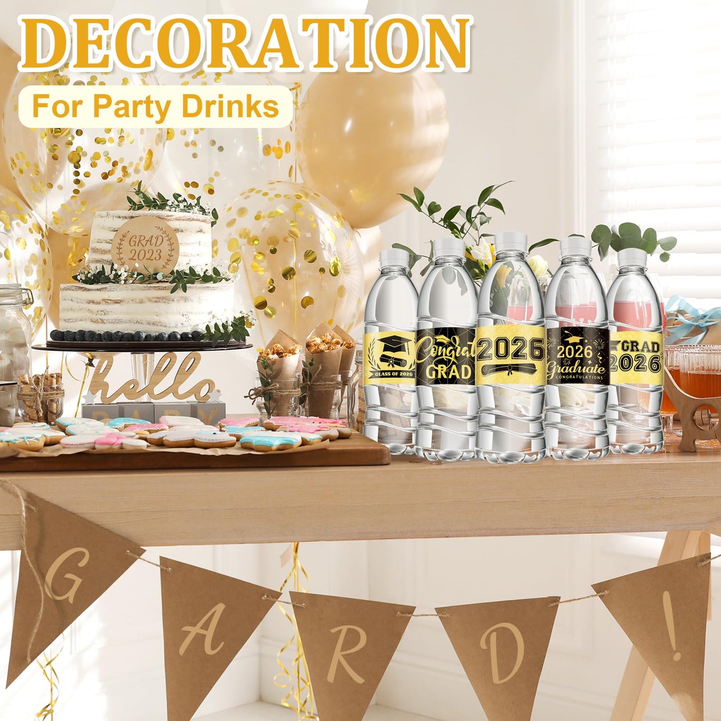 2026 Graduation Water Bottle Labels, 40pcs Graduation Decorations Class of 2026 Personalized Stickers for Bottles, Graduations Favors Party Supplies Decors for High School College (Gold)