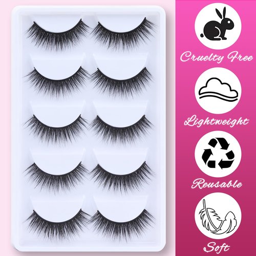Veleasha Lashes 5D Faux Mink Lashes 100% Handmade Fluffy Fake Eyelashes C Curl Lightweight Wispy False Eyelashes Luxurious Soft Lashes 5 Pairs Pack (5D32)