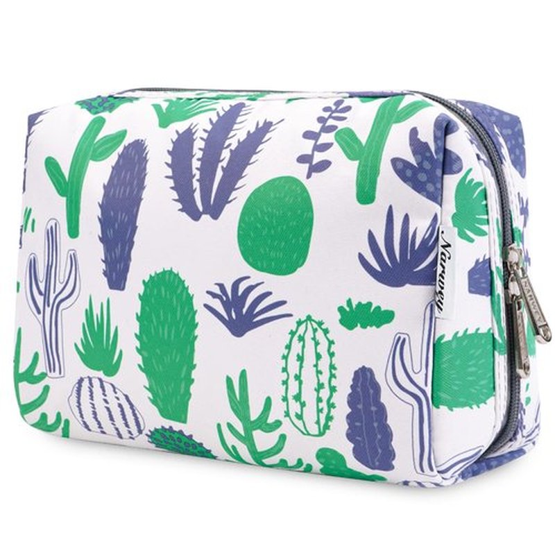 Large Makeup Bag Zipper Pouch Travel Cosmetic Organizer for Women (Large, Green Cactus-5088)