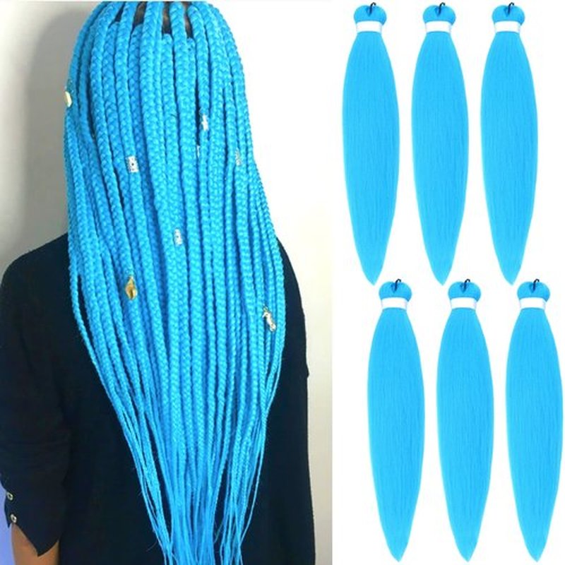 Blue Braiding Hair Pre Stretched Knotless Braiding Hair Synthetic Fake Hair Extension for Braiding (Pack of 6)