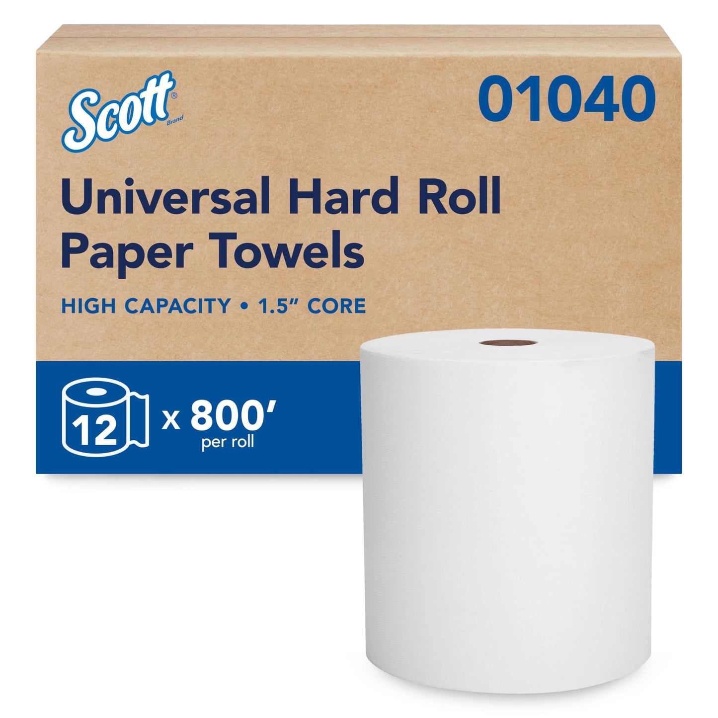 Scott Professional Essential Universal Hard Roll Paper Towels, Bulk (01040), Hardwound 1.5' Core, Absorbency Pockets, White (12 Rolls at 800' Each, 9,600'/Case)
