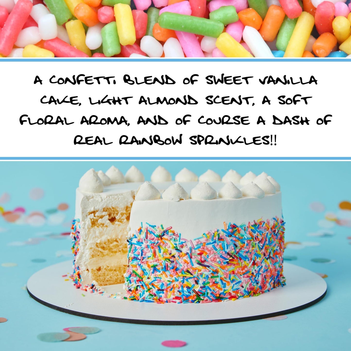 Bluebyrd Soap Co. Rainbow Sprinkles Soap Bar | Handmade Confetti Cake -Vanilla Scented Bar Soap | Smells Like Sweet Cake | Vegan Soap, Natural Kaolin Clay, USA MADE (Confetti)