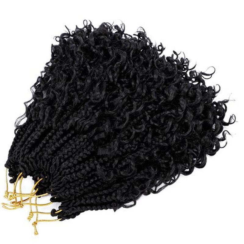 Goddess Box Braids Crochet Hair 12 Inch 1 Pack Pre-looped Bohemian Crochet Boho Box Braids With Curly Ends 3X Crochet Braids Hair for Women Synthetic Braiding Hair (12 inch, #1B)