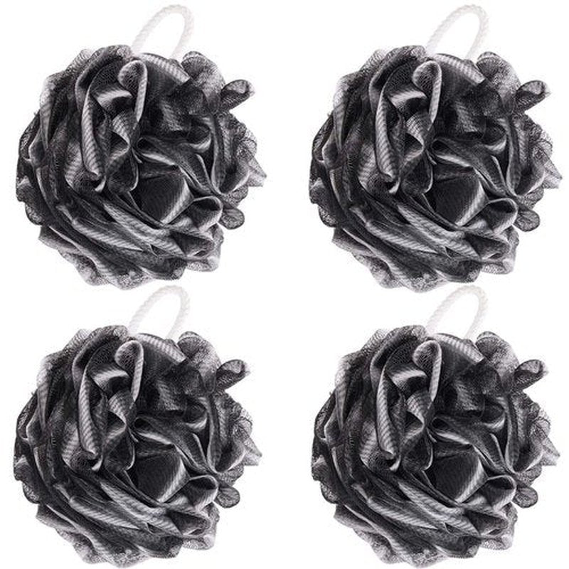 BTYMS 4 Pieces Loofah Sponge Shower Puff Exfoliating Bath Sponge 60g Mesh Pouf Bath Loofahs Black Shower Scrunchies for Bathing
