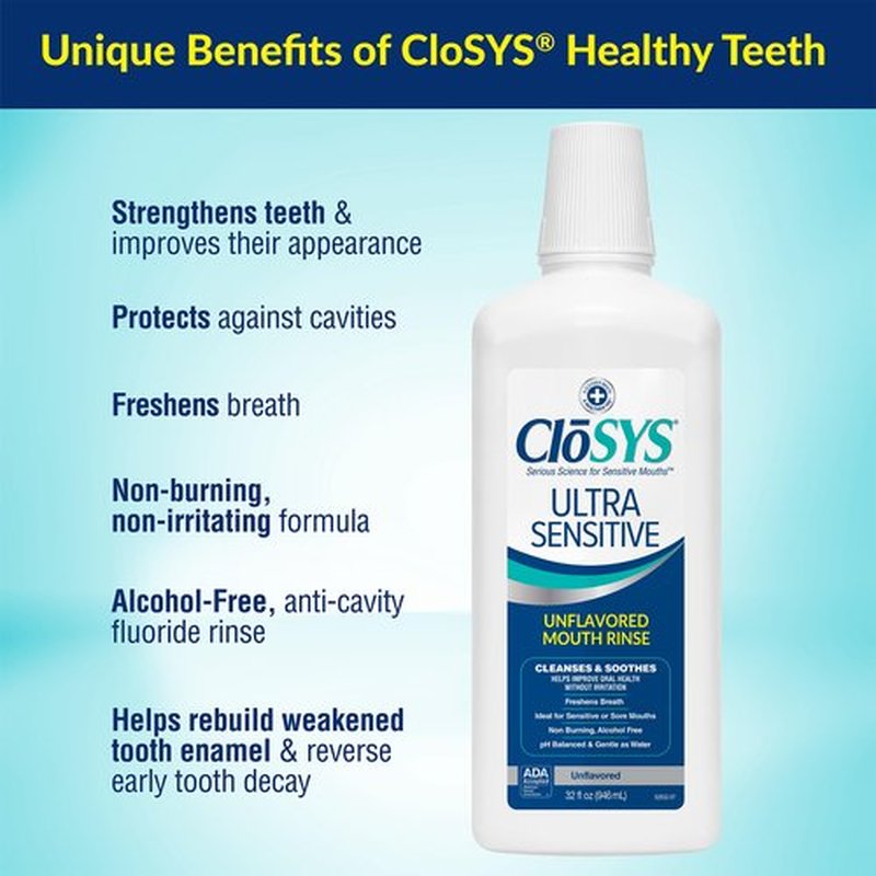 CloSYS Ultra Sensitive 32oz Mouthwash Bundle with CloSYS 0.31oz Oral Breath Mint Spray (3 Count)