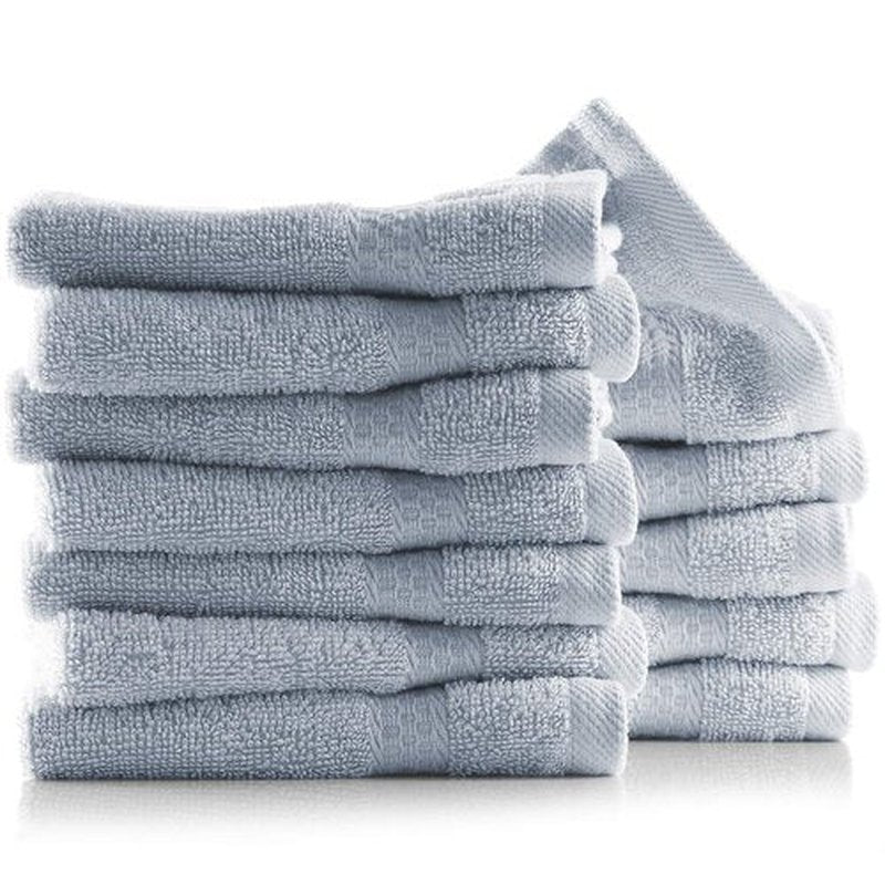 Hearth & Harbor Washcloths 12 Pack - 100% Cotton Washcloth for Body and face, High Absorbent and Soft 13"x13" Body Wash Cloth, Quick Dry - Ice Blue Washcloths