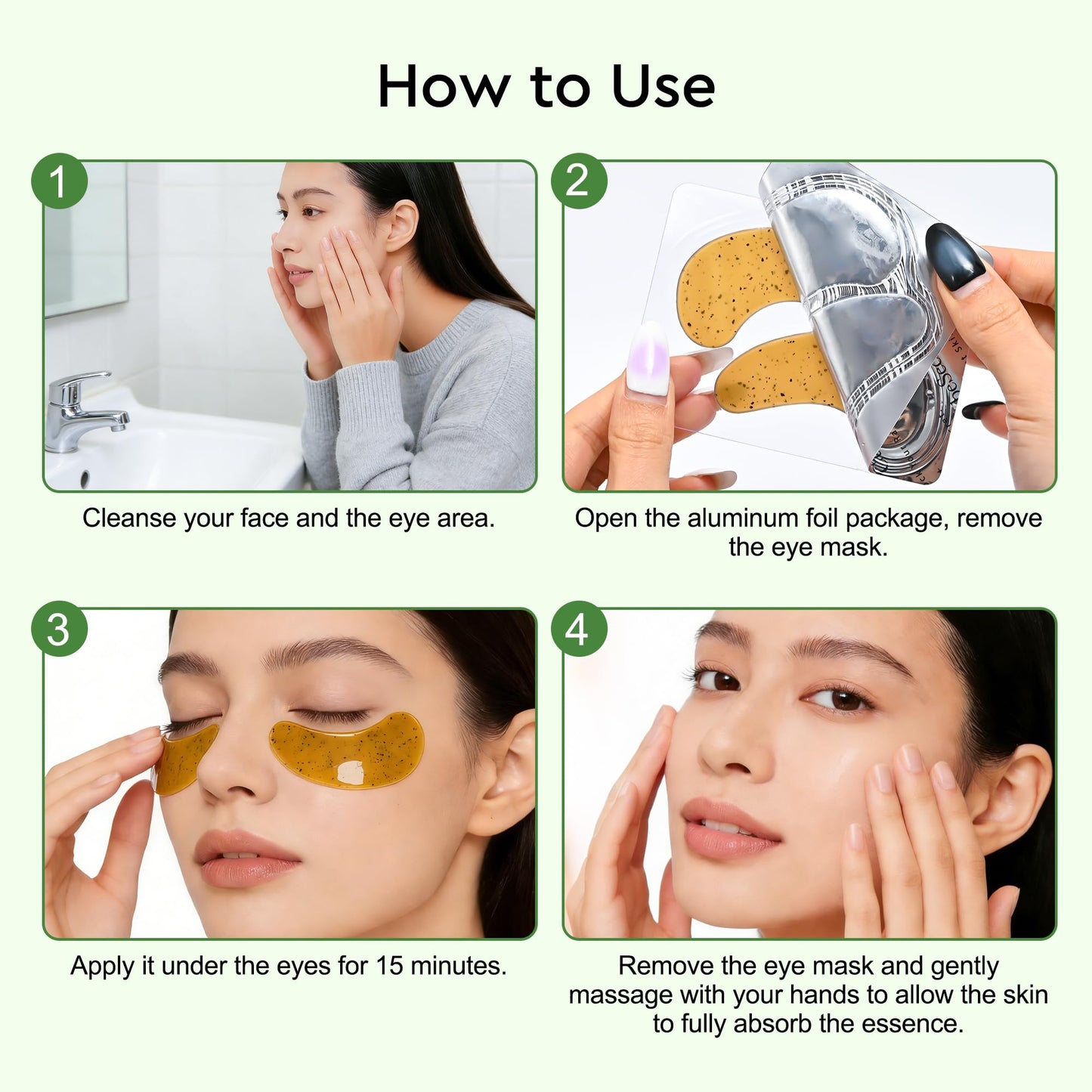 CubeSecret Under Eye Patches - 30 Pairs Green Tea Seaweed Eye Mask for Dark Circles - Puffy Eyes, Wrinkles, Undereye Bags - Soothing Hydrating Sensitive Skin Care Gifts for Teen Girls