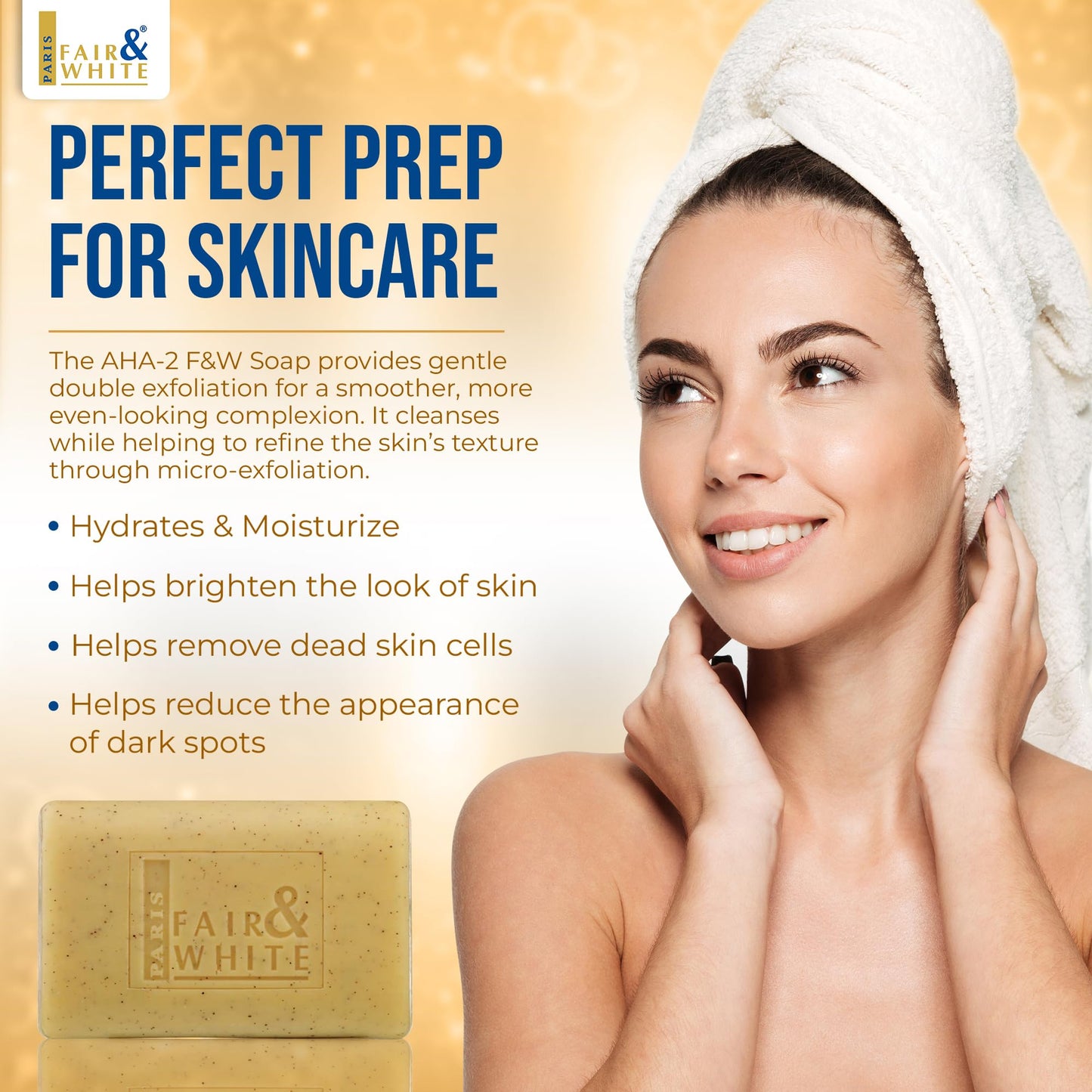 FAIR & WHITE Original AHA Exfoliating Soap - 200g / 7oz – Skin Brightening Soap, Lactic Acid Bar, Fade Dark Spots on: Face, Knees, Body & Armpits