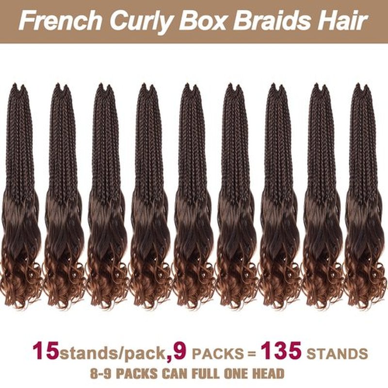 COOKOO 135 Strands 9 PCS French Curly Crochet Braids 14 Inch Pre Looped Ombre Brown Goddess Box Braids Crochet Hair with Curls At The End Bouncy French Curls Synthetic Braiding Hair Extensions T30#