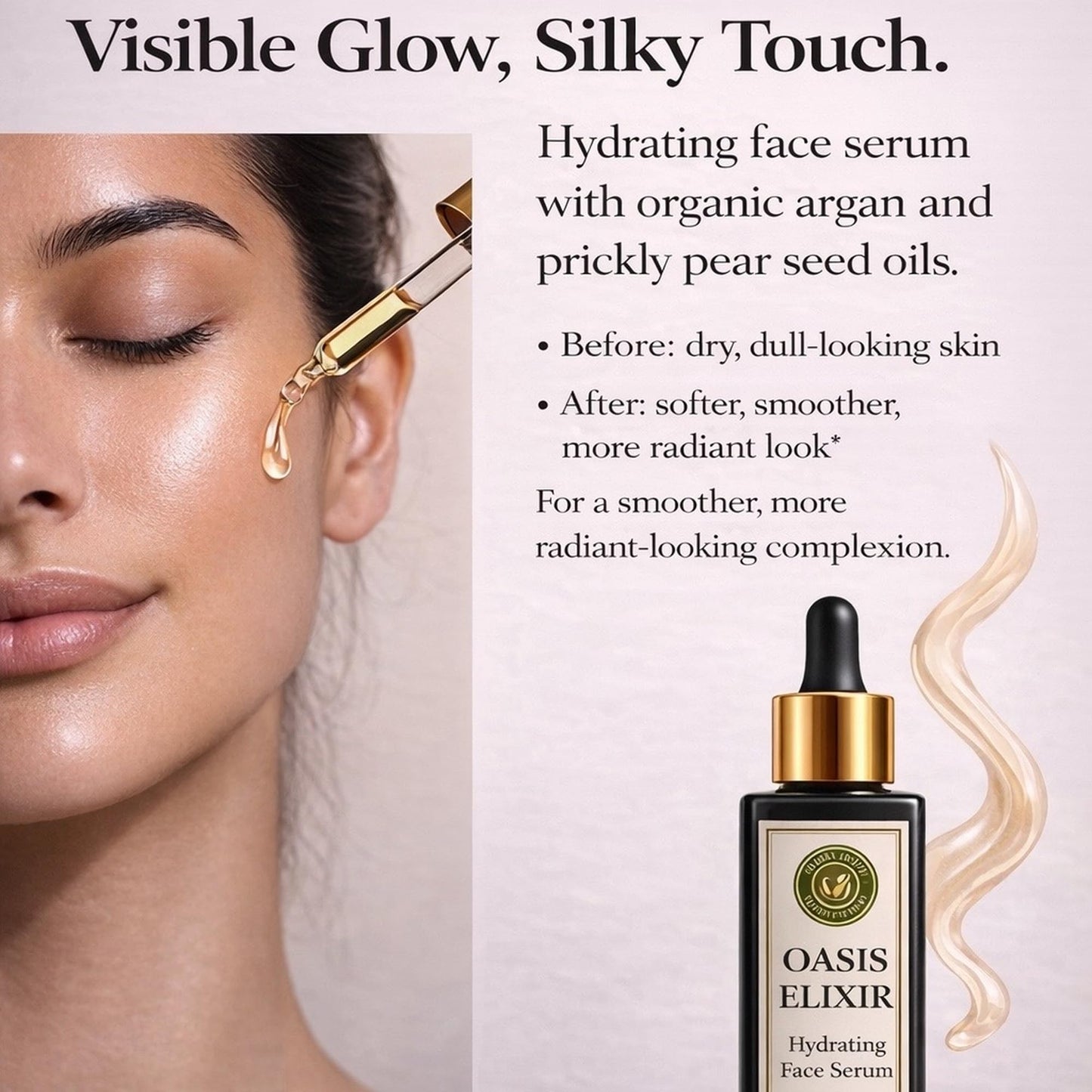 LAYA VERT Oasis Elixir Face Oil Serum, Deep Hydration and Radiant Glow, Fast Absorbing, Non Greasy, Helps Reduce the Look of Fine Lines, Argan and Prickly Pear, Jojoba, Vitamin E, 1 fl oz (30 mL)