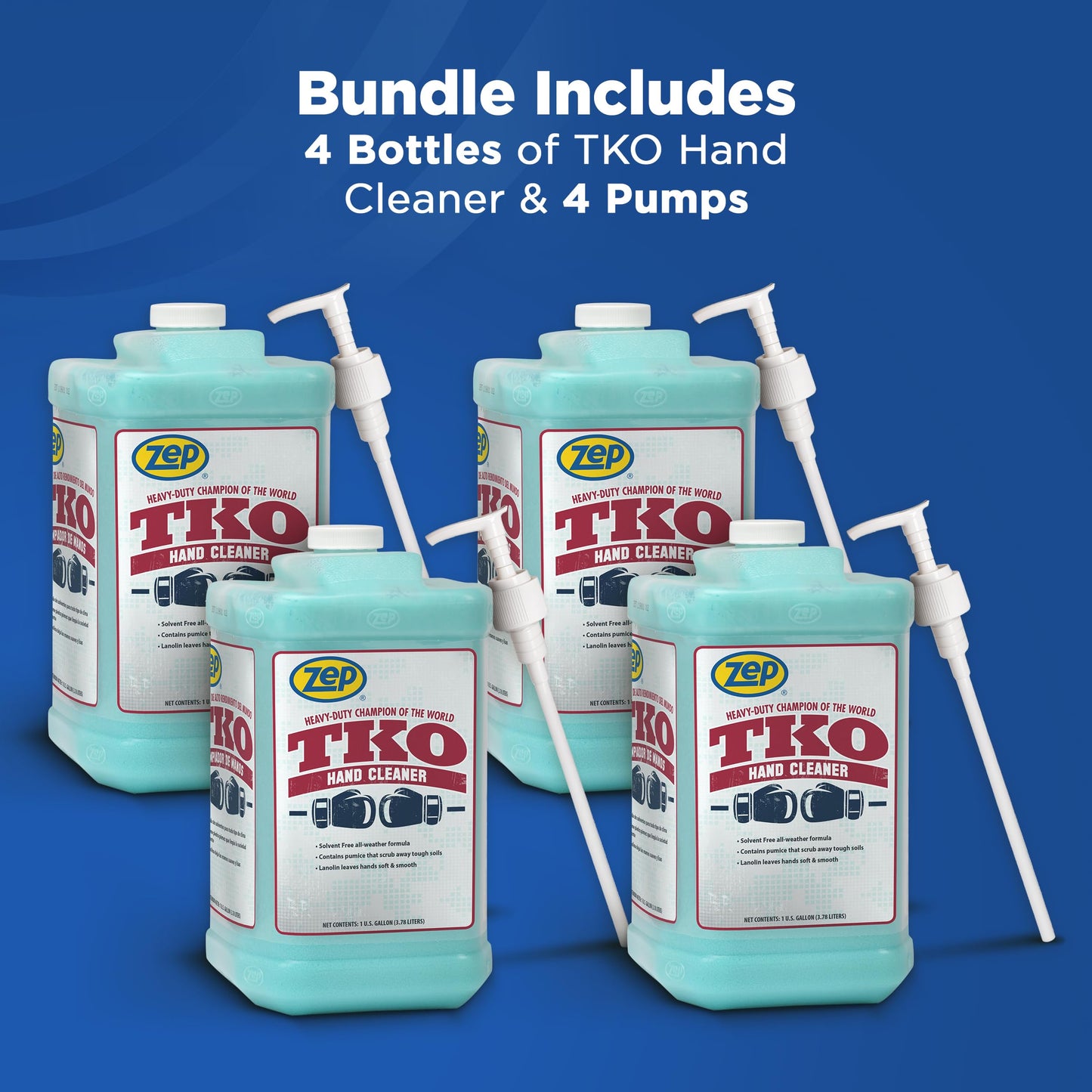 Zep Heavy-Duty TKO Industrial Hand Cleaner - 1 Gallon (Case of 4) - 1049524 - For Industrial Professionals Such As Mechanics, Four Pumps Included