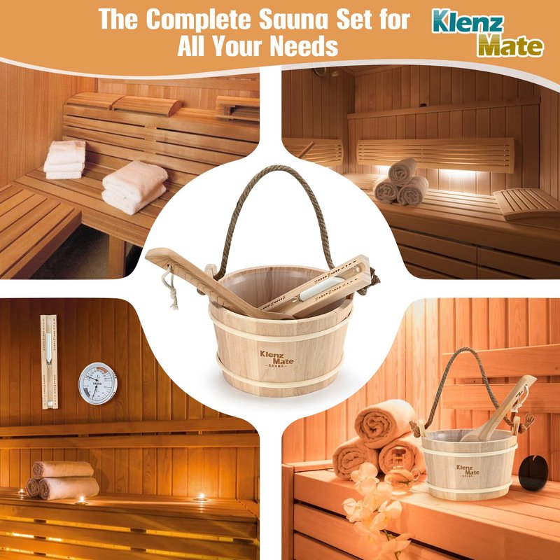 6 Pcs Sauna Accessories Kit, Wooden Sauna Bucket and Ladle Set, Handmade
