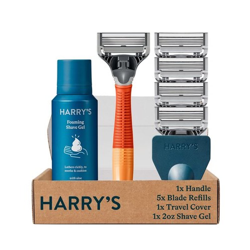 Harry's Razors for Men - Men's Razor Set with 5 Razor Blade Refills, Travel Blade Cover, 2 oz Shave Gel (Ember)