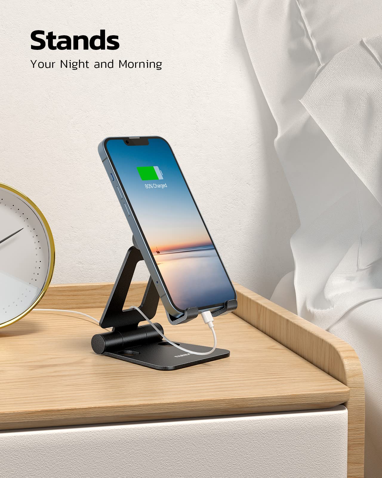 Nulaxy 2 Pack Dual Folding Cell Phone Stand, Fully Adjustable Foldable Desktop Phone Holder Cradle Dock Compatible with iPhone 17 16 15 14 13 12 Pro Max Xs Xr X 8, All Phones, Black