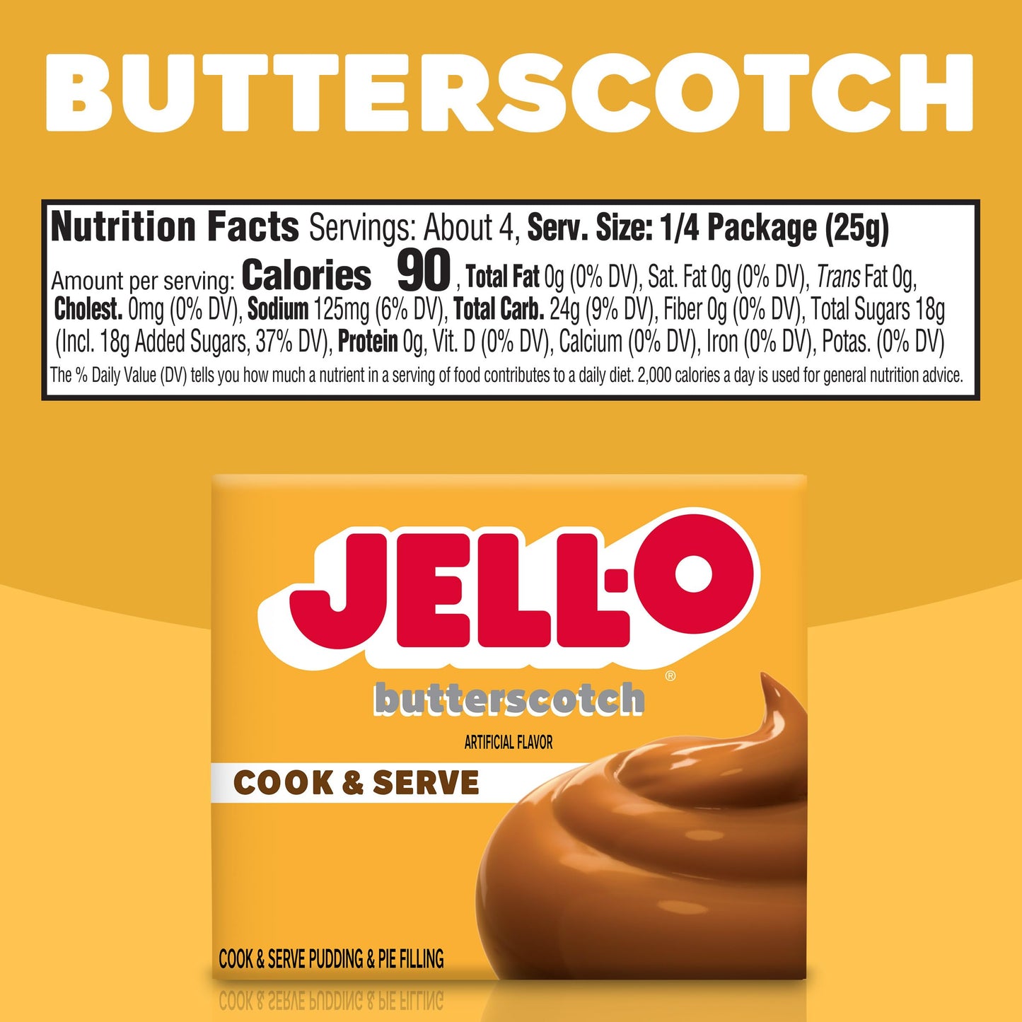 Jell-O Cook & Serve Butterscotch Pudding & Pie Filling Mix, 3.5 oz Box