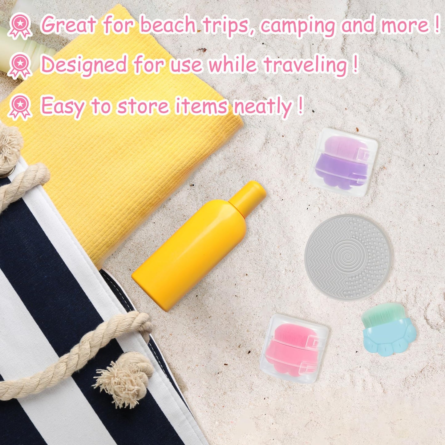 3 Pack Kids Sunscreen Applicator,Sunblock Buddy Brush with Protective Case,Sun Lotion Applicator Sun Cream Brush Set with Cleaning Pad