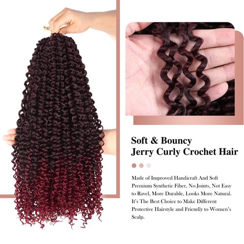 WIGER Kinky Curly Braiding Hair Marlybob Crochet Hair 1B/BUG Jerry Curly Passion Twist Hair 18 Inches Long Curly Crochet Braids for Women Synthetic Kinky Twisted Hair Extensions (6 Packs, 1B/BUG)